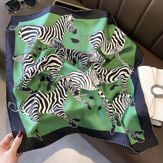 Green Zebra Pattern Luxurious Mulberry Silk Square Scarf