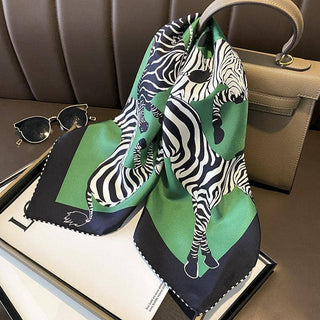 Green Zebra Pattern Luxurious Mulberry Silk Square Scarf