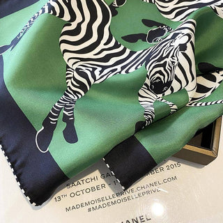 Green Zebra Pattern Luxurious Mulberry Silk Square Scarf