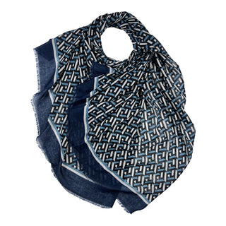 Square patterned lightweight scarf with fringes