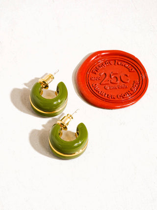 Moss Green C-Hoop 18K Gold Earrings