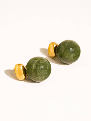 Green Marble Ball 18K Gold Earrings