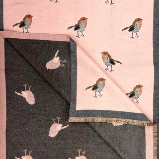 Robin bird woven print on reversible cashmeremix