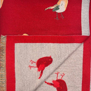 Robin bird woven print on reversible cashmeremix