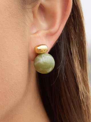 Green Marble Ball 18K Gold Earrings