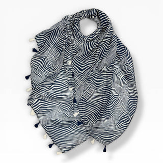 Zebra print stripes scarf with tassels