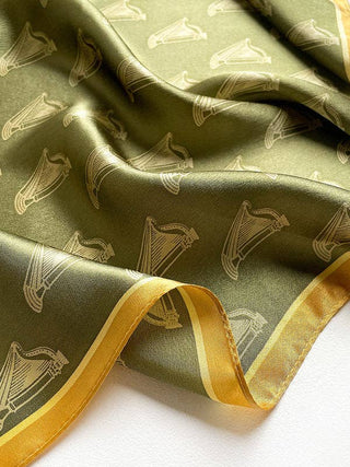 Moss Green and Gold Mulberry Silk Square Scarf