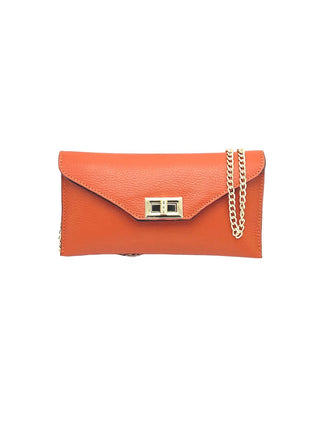 Genuine Leather Convertible Clutch with Crossbody Chain, Made in Italy