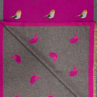 Robin bird woven print on reversible cashmeremix