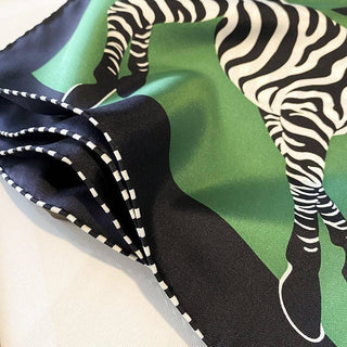 Green Zebra Pattern Luxurious Mulberry Silk Square Scarf