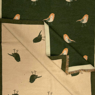 Robin bird woven print on reversible cashmeremix