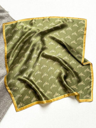 Moss Green and Gold Mulberry Silk Square Scarf