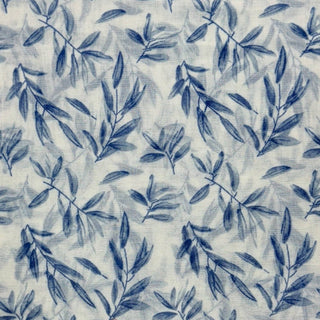 Blue Leaf Print Scarf with Tassels