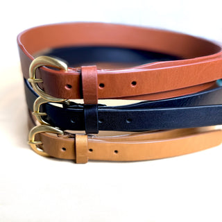 Ceinture profilée en cuir pleine fleur véritable - Noir