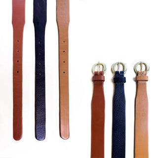 Ceinture profilée en cuir pleine fleur véritable - Noir