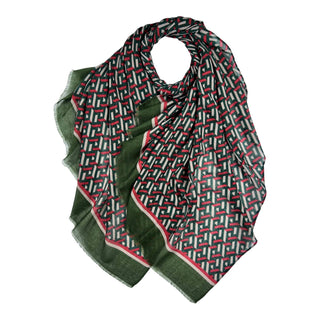 Square patterned lightweight scarf with fringes