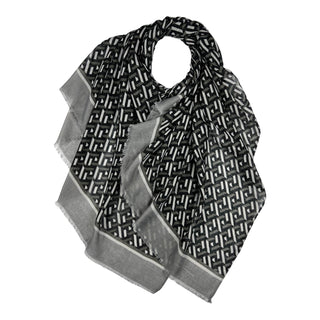 Square patterned lightweight scarf with fringes