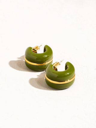 Moss Green C-Hoop 18K Gold Earrings