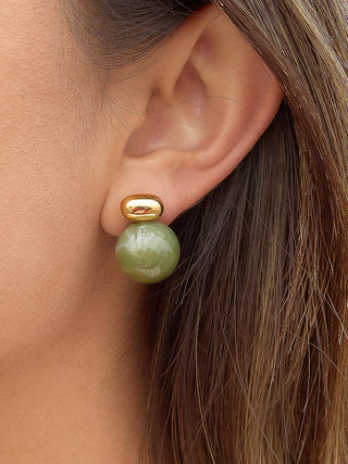 Green Marble Ball 18K Gold Earrings
