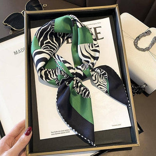 Green Zebra Pattern Luxurious Mulberry Silk Square Scarf
