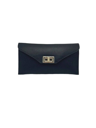 Genuine Leather Convertible Clutch with Crossbody Chain, Made in Italy