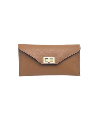 Genuine Leather Convertible Clutch with Crossbody Chain, Made in Italy