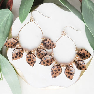 Leopard and Hammered Bead Dangle Earrings