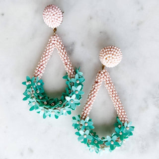 Pink and Turquoise Floral Beaded Earrings