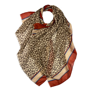 Mini leaves printed lightweight scarf with fringes