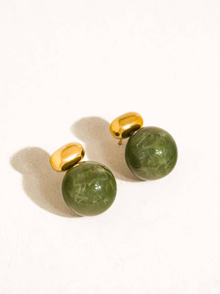 Green Marble Ball 18K Gold Earrings