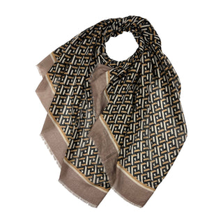 Square patterned lightweight scarf with fringes