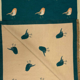 Robin bird woven print on reversible cashmeremix