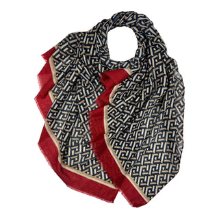 Square patterned lightweight scarf with fringes